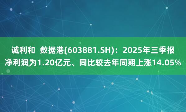 诚利和  数据港(603881.SH)：2025年三季报净利润为1.20亿元、同比较去年同期上涨14.05%